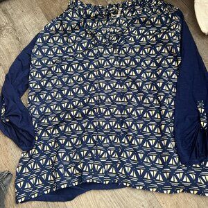 Meadow Rue Anthropologie Top Size M Sailboat Nautical Fisherman Navy Old Money‎
